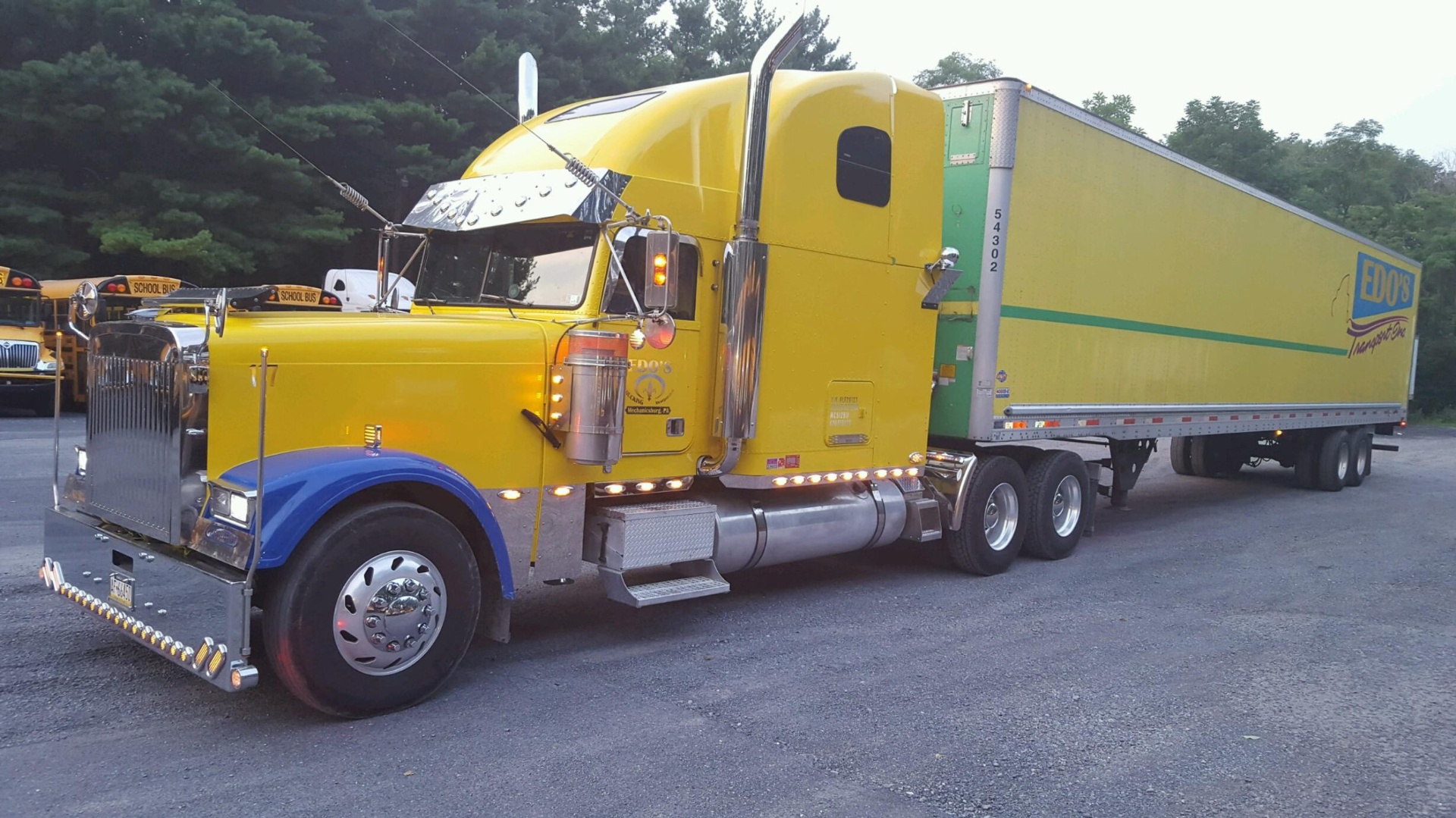 Yellow Peterbilt with matching trailer