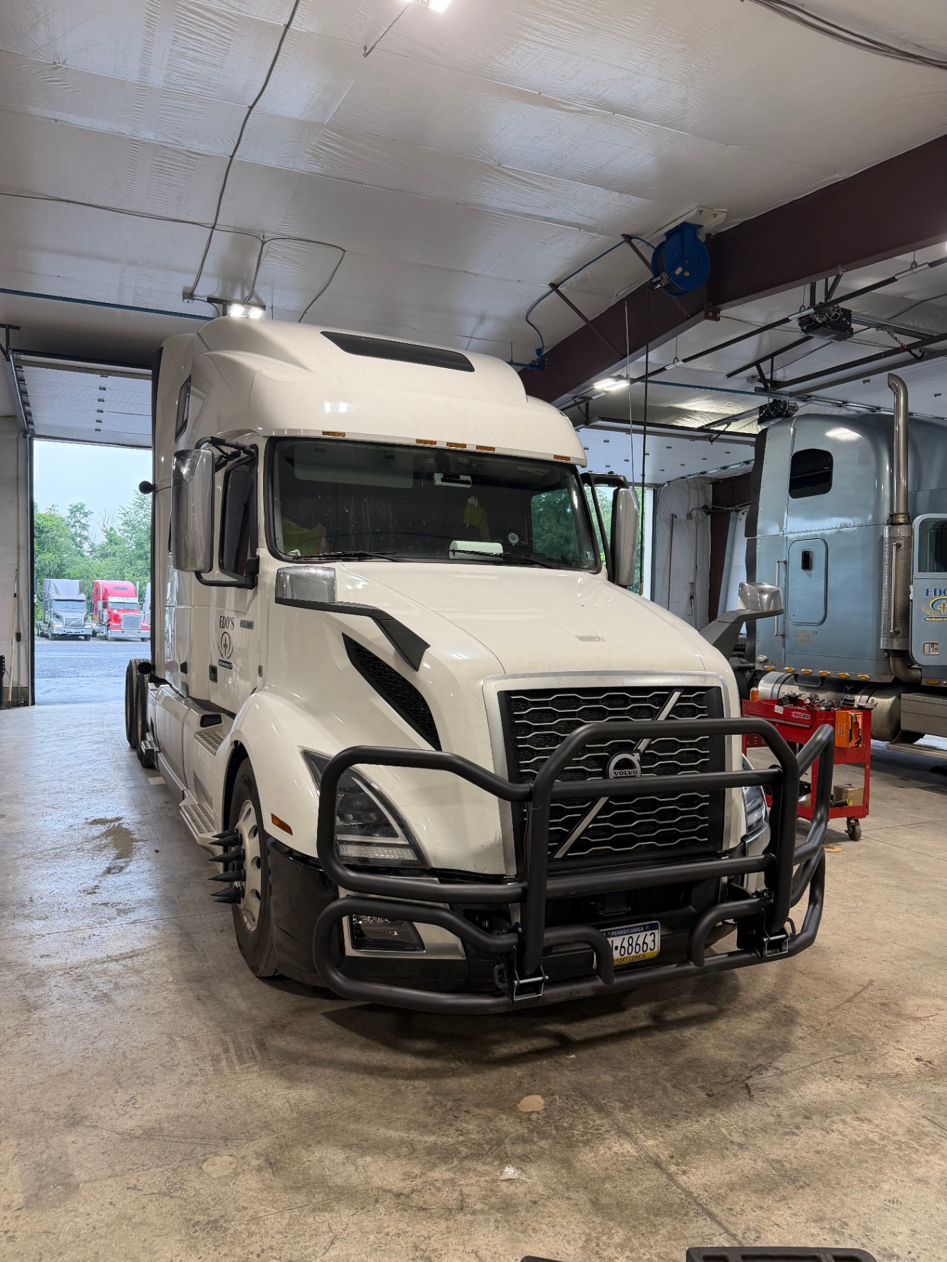 White Volvo in the shop